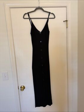 Amanda Maria Black Spaghetti-Strap Maxi Dress with Button Front